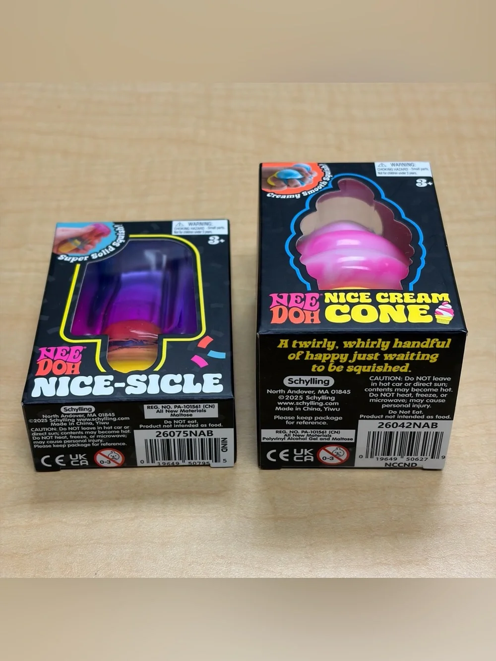 Lot of 2: NeeDoh Squish Fidget Toys Nice-Sicle Popsicle. Nice Cream Cone New
